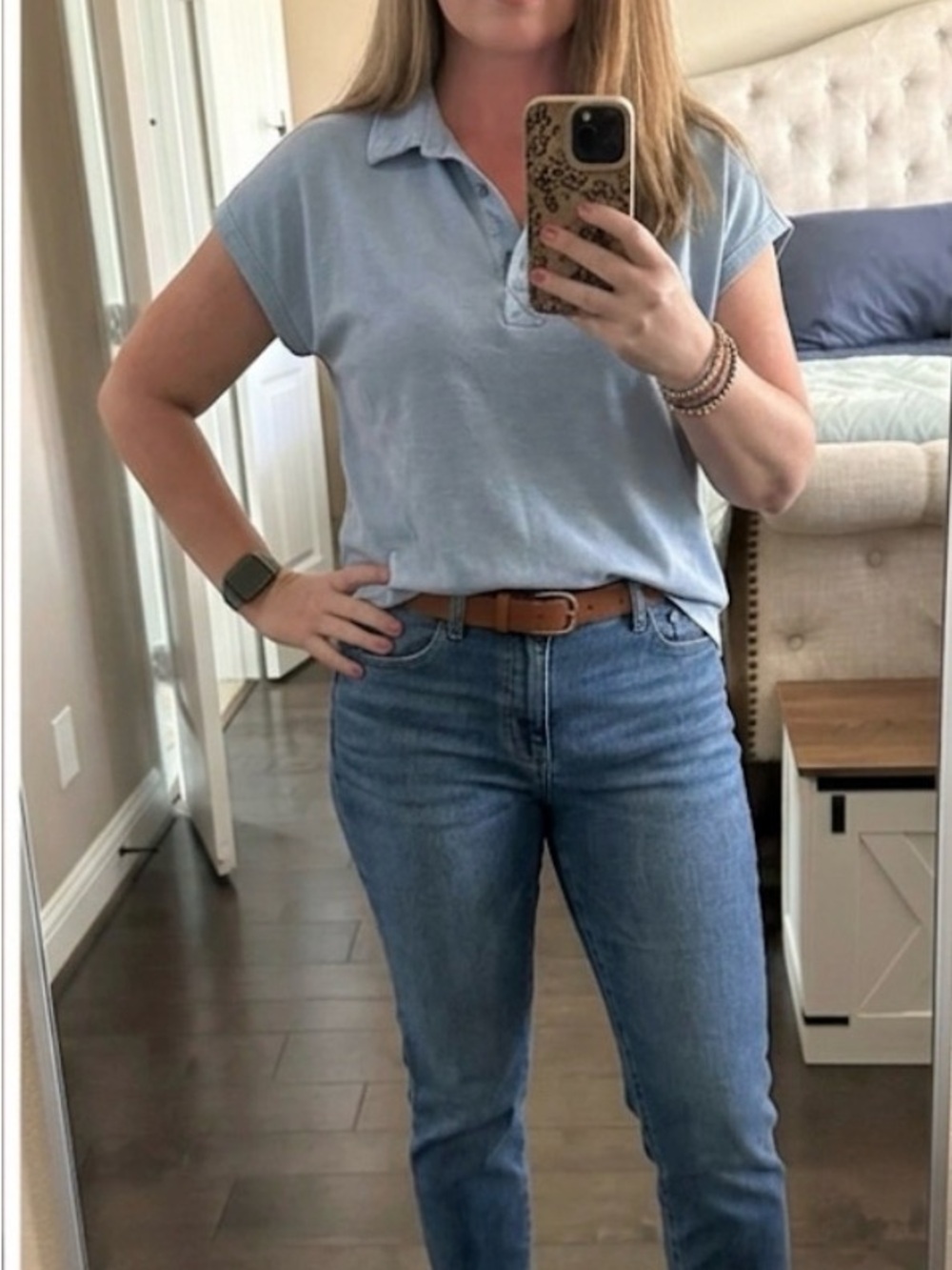 Casual Light Blue Polo Tee for Women